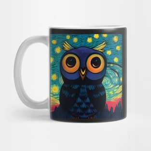 Owl in Van Gogh Style Starry Night Sky with Red Fields Mug